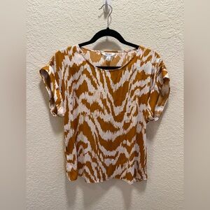 Nine West Burnt Orange and White Short Sleeve Printed Blouse